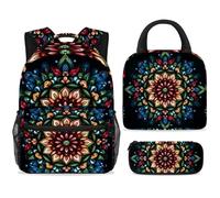 ewndhtse School Backpack Set with Lunch Bag Pencil Case, 3 Pcs School Bookbags Set Travel Rucksack Casual Daypack for Teens Girls Boys Primary Junior Middle - Psychedelic Henna Mandala