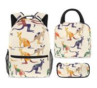 ewndhtse School Backpack Set with Lunch Bag Pencil Case, 3 Pcs School Bookbags Set Travel Rucksack Casual Daypack for Teens Girls Boys Primary Junior Middle - Australia Kangaroos Silhouette