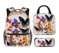 ewndhtse School Backpack Set with Lunch Bag Pencil Case, 3 Pcs School Bookbags Set Travel Rucksack Casual Daypack for Teens Girls Boys Primary Junior Middle - Morning Glory and Butterfly