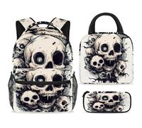 ewndhtse School Backpack Set with Lunch Bag Pencil Case, 3 Pcs School Bookbags Set Travel Rucksack Casual Daypack for Teens Girls Boys Primary Junior Middle - Zombie Skulls