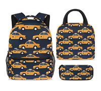 ewndhtse School Backpack Set with Lunch Bag Pencil Case, 3 Pcs School Bookbags Set Travel Rucksack Casual Daypack for Teens Girls Boys Primary Junior Middle - Taxi Cars