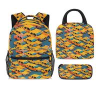 ewndhtse School Backpack Set with Lunch Bag Pencil Case, 3 Pcs School Bookbags Set Travel Rucksack Casual Daypack for Teens Girls Boys Primary Junior Middle - Crowded Taxi Cars