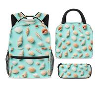 ewndhtse School Backpack Set with Lunch Bag Pencil Case, 3 Pcs School Bookbags Set Travel Rucksack Casual Daypack for Teens Girls Boys Primary Junior Middle - Various Types of Seashells