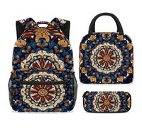 ewndhtse School Backpack Set with Lunch Bag Pencil Case, 3 Pcs School Bookbags Set Travel Rucksack Casual Daypack for Teens Girls Boys Primary Junior Middle - Bohemia Mandala Blue