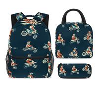 ewndhtse School Backpack Set with Lunch Bag Pencil Case, 3 Pcs School Bookbags Set Travel Rucksack Casual Daypack for Teens Girls Boys Primary Junior Middle - Motorcross Competition