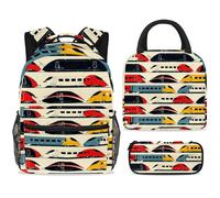 ewndhtse School Backpack Set with Lunch Bag Pencil Case, 3 Pcs School Bookbags Set Travel Rucksack Casual Daypack for Teens Girls Boys Primary Junior Middle - Colorful High Speed Rail Train