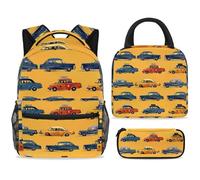 ewndhtse School Backpack Set with Lunch Bag Pencil Case, 3 Pcs School Bookbags Set Travel Rucksack Casual Daypack for Teens Girls Boys Primary Junior Middle - Taxi and Cars