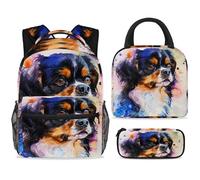 ewndhtse School Backpack Set with Lunch Bag Pencil Case, 3 Pcs School Bookbags Set Travel Rucksack Casual Daypack for Teens Girls Boys Primary Junior Middle - Cavalier King Charles Spaniel Dog