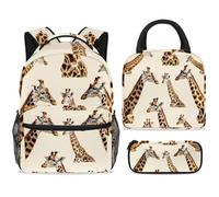 ewndhtse School Backpack Set with Lunch Bag Pencil Case, 3 Pcs School Bookbags Set Travel Rucksack Casual Daypack for Teens Girls Boys Primary Junior Middle - Long Neck Giraffe