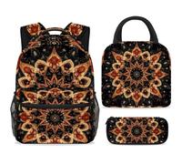 ewndhtse School Backpack Set with Lunch Bag Pencil Case, 3 Pcs School Bookbags Set Travel Rucksack Casual Daypack for Teens Girls Boys Primary Junior Middle - Hipple Mandala