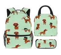 ewndhtse School Backpack Set with Lunch Bag Pencil Case, 3 Pcs School Bookbags Set Travel Rucksack Casual Daypack for Teens Girls Boys Primary Junior Middle - Playful Dachshund Dogs