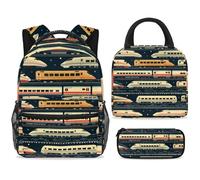 ewndhtse School Backpack Set with Lunch Bag Pencil Case, 3 Pcs School Bookbags Set Travel Rucksack Casual Daypack for Teens Girls Boys Primary Junior Middle - High Speed Rail and Train