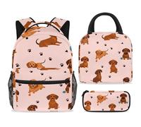 ewndhtse School Backpack Set with Lunch Bag Pencil Case, 3 Pcs School Bookbags Set Travel Rucksack Casual Daypack for Teens Girls Boys Primary Junior Middle - Grey Dogs Paw Footprints