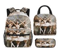 ewndhtse School Backpack Set with Lunch Bag Pencil Case, 3 Pcs School Bookbags Set Travel Rucksack Casual Daypack for Teens Girls Boys Primary Junior Middle - Three Girls Dancing Ballet
