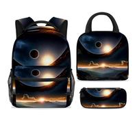 ewndhtse School Backpack Set with Lunch Bag Pencil Case, 3 Pcs School Bookbags Set Travel Rucksack Casual Daypack for Teens Girls Boys Primary Junior Middle - Solar Eclipse Spectacular