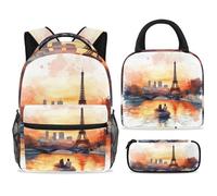 ewndhtse School Backpack Set with Lunch Bag Pencil Case, 3 Pcs School Bookbags Set Travel Rucksack Casual Daypack for Teens Girls Boys Primary Junior Middle - Youngers on The Seine River