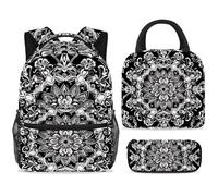 ewndhtse School Backpack Set with Lunch Bag Pencil Case, 3 Pcs School Bookbags Set Travel Rucksack Casual Daypack for Teens Girls Boys Primary Junior Middle - Bohemia Mandala