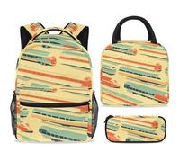 ewndhtse School Backpack Set with Lunch Bag Pencil Case, 3 Pcs School Bookbags Set Travel Rucksack Casual Daypack for Teens Girls Boys Primary Junior Middle - High Speed Rails