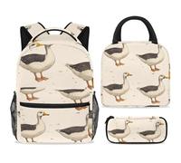 ewndhtse School Backpack Set with Lunch Bag Pencil Case, 3 Pcs School Bookbags Set Travel Rucksack Casual Daypack for Teens Girls Boys Primary Junior Middle - Indian Runner Ducks