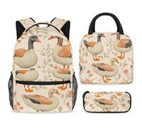 ewndhtse School Backpack Set with Lunch Bag Pencil Case, 3 Pcs School Bookbags Set Travel Rucksack Casual Daypack for Teens Girls Boys Primary Junior Middle - Indian Runner Ducks Florals