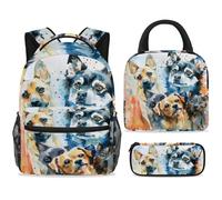 ewndhtse School Backpack Set with Lunch Bag Pencil Case, 3 Pcs School Bookbags Set Travel Rucksack Casual Daypack for Teens Girls Boys Primary Junior Middle - Watercolor Dogs and Cat