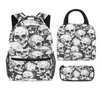 ewndhtse School Backpack Set with Lunch Bag Pencil Case, 3 Pcs School Bookbags Set Travel Rucksack Casual Daypack for Teens Girls Boys Primary Junior Middle - Dead Human Skulls