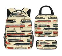 ewndhtse School Backpack Set with Lunch Bag Pencil Case, 3 Pcs School Bookbags Set Travel Rucksack Casual Daypack for Teens Girls Boys Primary Junior Middle - High Speed Train with Electric Wire
