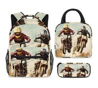 ewndhtse School Backpack Set with Lunch Bag Pencil Case, 3 Pcs School Bookbags Set Travel Rucksack Casual Daypack for Teens Girls Boys Primary Junior Middle - Motorcross Racing Competition