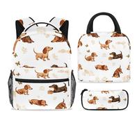 ewndhtse School Backpack Set with Lunch Bag Pencil Case, 3 Pcs School Bookbags Set Travel Rucksack Casual Daypack for Teens Girls Boys Primary Junior Middle - Sleeping Dachshunds Dogs
