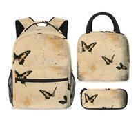 ewndhtse School Backpack Set with Lunch Bag Pencil Case, 3 Pcs School Bookbags Set Travel Rucksack Casual Daypack for Teens Girls Boys Primary Junior Middle - Three Butterflies