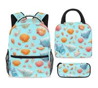 ewndhtse School Backpack Set with Lunch Bag Pencil Case, 3 Pcs School Bookbags Set Travel Rucksack Casual Daypack for Teens Girls Boys Primary Junior Middle - Colorful Seashells Conches