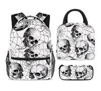 ewndhtse School Backpack Set with Lunch Bag Pencil Case, 3 Pcs School Bookbags Set Travel Rucksack Casual Daypack for Teens Girls Boys Primary Junior Middle - Skulls on Spider Web