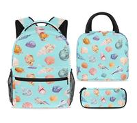 ewndhtse School Backpack Set with Lunch Bag Pencil Case, 3 Pcs School Bookbags Set Travel Rucksack Casual Daypack for Teens Girls Boys Primary Junior Middle - Exquisite Colorful Seashells