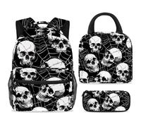 ewndhtse School Backpack Set with Lunch Bag Pencil Case, 3 Pcs School Bookbags Set Travel Rucksack Casual Daypack for Teens Girls Boys Primary Junior Middle - Dead Sugar Skull Spider Web