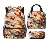 ewndhtse School Backpack Set with Lunch Bag Pencil Case, 3 Pcs School Bookbags Set Travel Rucksack Casual Daypack for Teens Girls Boys Primary Junior Middle - Butterfly in The Light