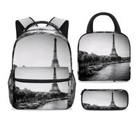 ewndhtse School Backpack Set with Lunch Bag Pencil Case, 3 Pcs School Bookbags Set Travel Rucksack Casual Daypack for Teens Girls Boys Primary Junior Middle - Retro Old Seine River Photo