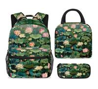 ewndhtse School Backpack Set with Lunch Bag Pencil Case, 3 Pcs School Bookbags Set Travel Rucksack Casual Daypack for Teens Girls Boys Primary Junior Middle - Pond of Lotus