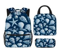 ewndhtse School Backpack Set with Lunch Bag Pencil Case, 3 Pcs School Bookbags Set Travel Rucksack Casual Daypack for Teens Girls Boys Primary Junior Middle - Marine Seashells