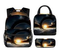 ewndhtse School Backpack Set with Lunch Bag Pencil Case, 3 Pcs School Bookbags Set Travel Rucksack Casual Daypack for Teens Girls Boys Primary Junior Middle - Solar Eclipse Over Mountain