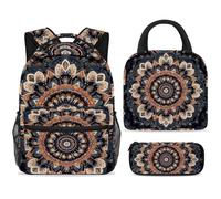 ewndhtse School Backpack Set with Lunch Bag Pencil Case, 3 Pcs School Bookbags Set Travel Rucksack Casual Daypack for Teens Girls Boys Primary Junior Middle - Mandala Floral Vintage