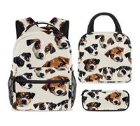 ewndhtse School Backpack Set with Lunch Bag Pencil Case, 3 Pcs School Bookbags Set Travel Rucksack Casual Daypack for Teens Girls Boys Primary Junior Middle - Jack Russell Terrier Dog