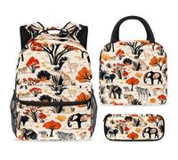 ewndhtse School Backpack Set with Lunch Bag Pencil Case, 3 Pcs School Bookbags Set Travel Rucksack Casual Daypack for Teens Girls Boys Primary Junior Middle - Ancient African Wild Animals