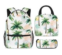 ewndhtse School Backpack Set with Lunch Bag Pencil Case, 3 Pcs School Bookbags Set Travel Rucksack Casual Daypack for Teens Girls Boys Primary Junior Middle - Palm Trees on Mable Texture