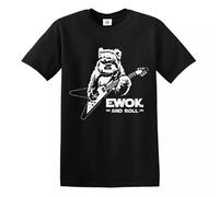 Ewok and Roll Guitar T-Shirt Funny Rock Music Joke Rude Novelty Gift Top Tee (Black White Print, M)