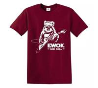 Ewok and Roll Guitar T-Shirt Funny Rock Music Joke Rude Novelty Gift Top Tee (Maroon White Print, L)