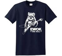 Ewok and Roll Guitar T-Shirt Funny Rock Music Joke Rude Novelty Gift Top Tee (Navy White Print, XXL)