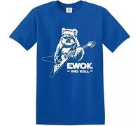 Ewok and Roll Guitar T-Shirt Funny Rock Music Joke Rude Novelty Gift Top Tee (Royal Blue White Print, L)