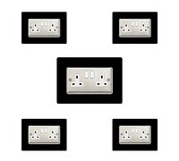 Ewolds 5x Double Socket Surround, Acrylic Back Panel or Plate, Protect Wall from Finger Prints, font colour:black