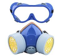 Ewolee Complete Respiratory Protection Against Industrial Chemical Paint, Gas for Pesticides, Anti-Dust Mask with Two Valves Glasses Set, Blue