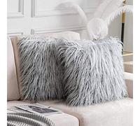 Ewolee Cushion Cover 18x18in, 2 Pcs Faux Fur Cushion Covers Throw Pillow Cover Fluffy Soft Decorative Square Pillow Cases Plush Case For Livingroom Sofa Bedroom Car(Grey)